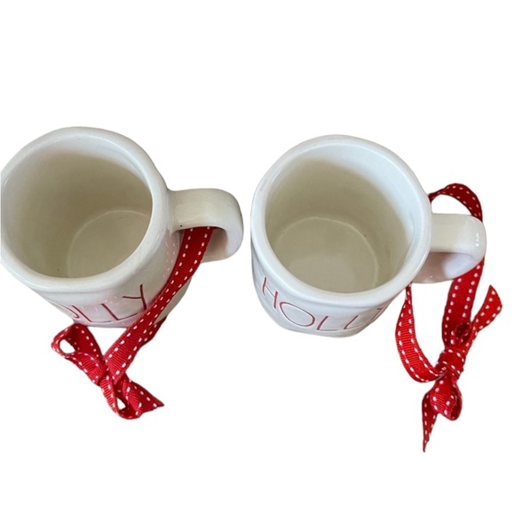2 Rae Dunn Christmas Espresso Mini Cups Mugs Holly Jolly Ornaments Red White - Picture 2 of 4